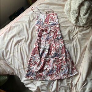Princess Polly White Mini Dress with Red & Blue Paisley Print
